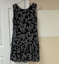 Calvin Klein Dress Floral Print Shift Midi Boho Flared Sleeveless Black White 10