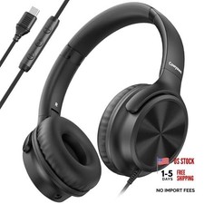 USB C Headphones Wired, Over Ear USB C Wired Headphones with Microphone, Black