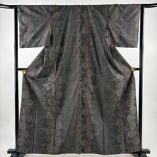 JAPANESE KIMONO TSUMUGI BLUE-GRAY 162.5cm 5 ft 4 in PURE SILK FF8809