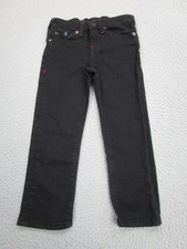 True Religion Geno Relaxed Slim Jeans Boys 5 Black Straight Leg Red Stitching