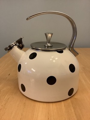 KATE SPADE Lenox Art Deco White Black Polka-Dot Whistling TEA KETTLE 2.5 Quart