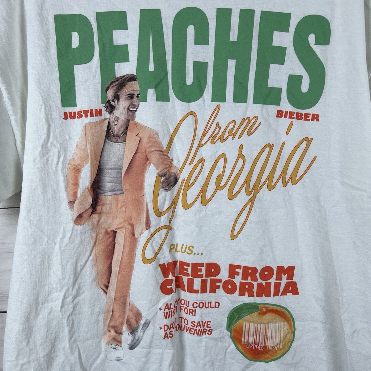 Justin Bieber Peaches From Georgia Concert Merch White T-Shirt