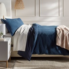 Twin/Twin Extra Long Washed Waffle Weave Duvet Cover and Sham Set Navy