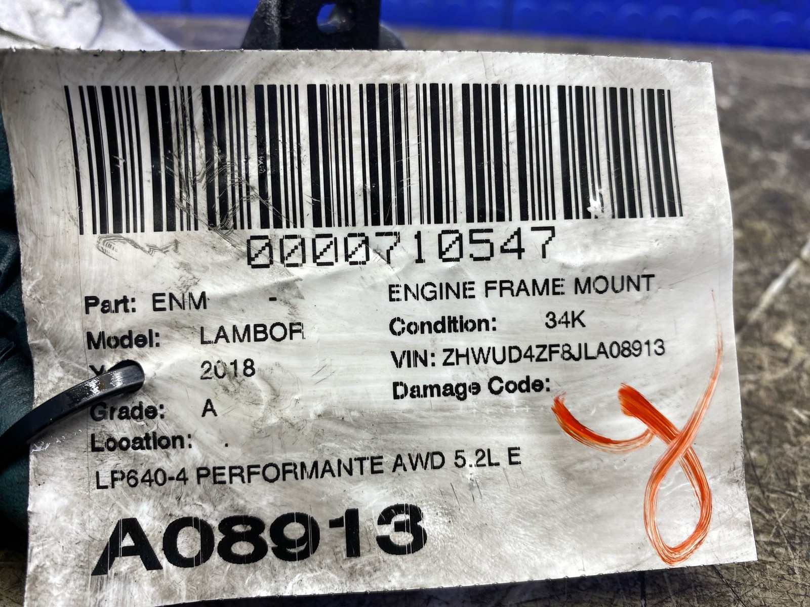 LAMBORGHINI HURACAN LP640-4 PERFORMANTE 5.2L ENGINE MOTOR SUPPORT MOUNT BRACKET