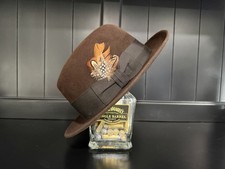 Vintage Dobbs Fifth 5th Avenue Brown Fedora Hat Bow Feather 7 3/8