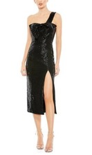 Mac Duggal Black Sequined One Shoulder Front Bow Dress Size 6