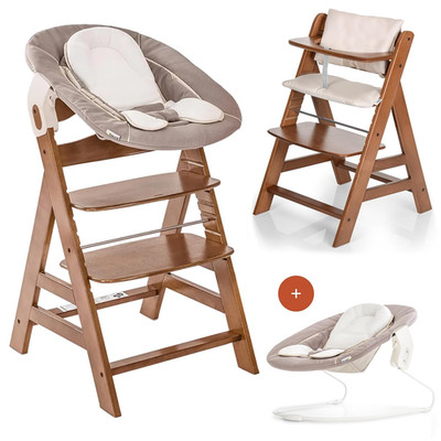 Hauck Hochstuhl Alpha+ Newborn Set Mit 2In1 Bouncer - Mitwachsender Holz Babyhoc