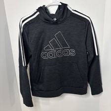 Adidas Youth medium 10/12Hoodie Sweatshirt Pullover Black Kangaroo Pocket Sports