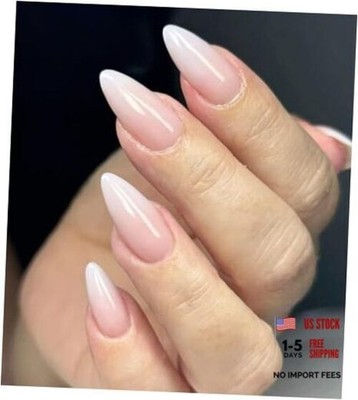 Pink White Ombre Press on Nails Medium Almond False Tips 20 - Pink White Ombre
