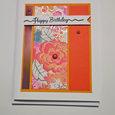 Handmade Happy Birthday Folded Greeting Card, Floral w/ Envelope