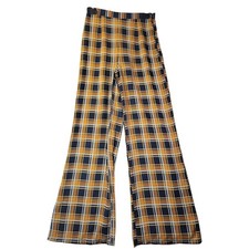 Nasty Gal Collection Plaid Wide Leg Pants US 6 Yellow Navy Button Or Nothing
