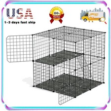 Cat Cage w/ Litter Box 3-Tier DIY Cat Detachable Wire Kennel for 1-2 Kittens