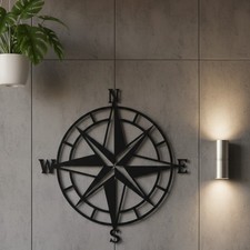Retro Nautical Compass Metal Wall Art Rustic Coastal Farmhouse Home Office Gift