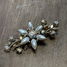 Vintage Floral Hair Clip, Glass Pearls And Rhinestones.
