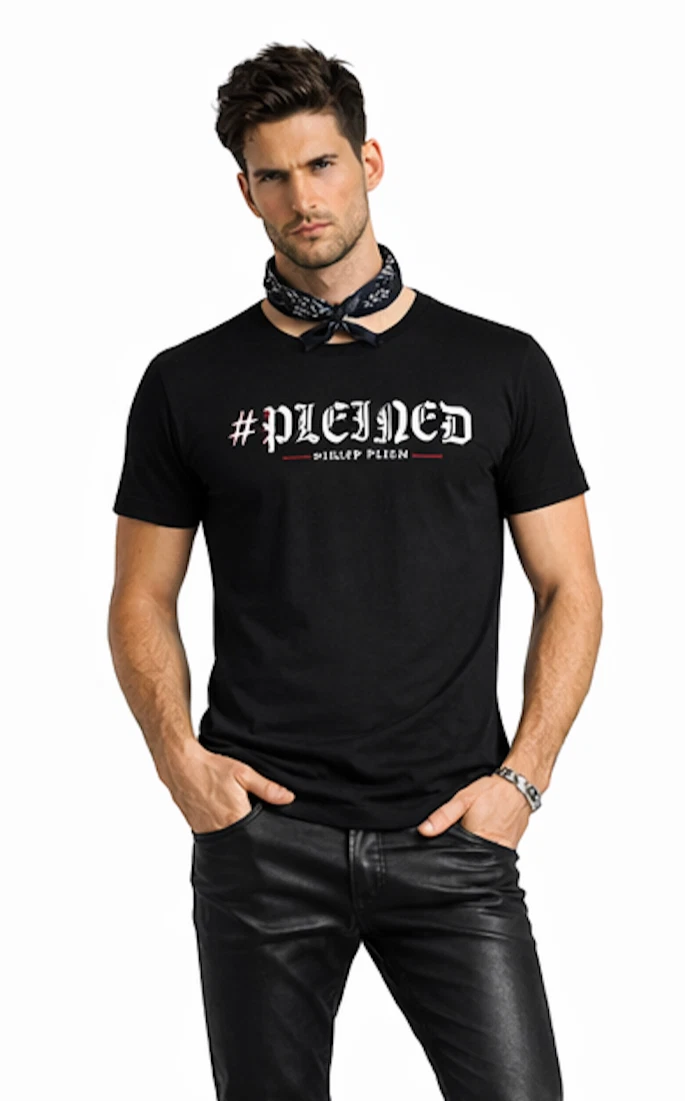 T-shirt Homme Philipp Plein X Playboy - Noir, Taille 4XL, Slim, Imprimé Skategirl Avec Cristaux