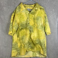 Chevallier Shirt Mens XL Yellow Graphic Print Short Sleeve Button Front Casual