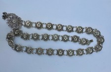 Vintage Silver-Tone Floral Filigree Chain Belt with Tassel Statement Jewelry