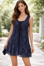 Marc By Marc Jacobs Navy Blue Lace Overlay Front Tie Tunic Mini Dress