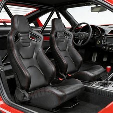 2 Pcs Universal Racing Seats Pvc Leather Racing Bucket Seats W Slider Black