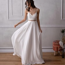 Custom Simple Boho Wedding Dress 2pcs ALine Spaghetti Straps Backless Sleeveless