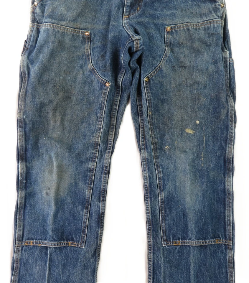 Pantalones de mezclilla CARHARTT US para hombre 28 x 28 resistentes flexibles de doble rodilla desgastados Foto 3 de 4