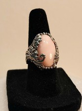 Pink Peruvian Opal Solitaire Rhodium over 925 Sterling Silver Sz 6 ring
