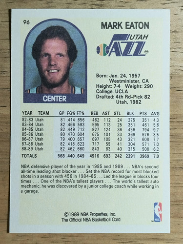 1990 Hoops 100 Superstars #96 Mark Eaton - Picture 2 of 2