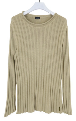 ARMANI JEANS Sweater Womens XXL Ribbed Knit Beige Round Neck Stretch