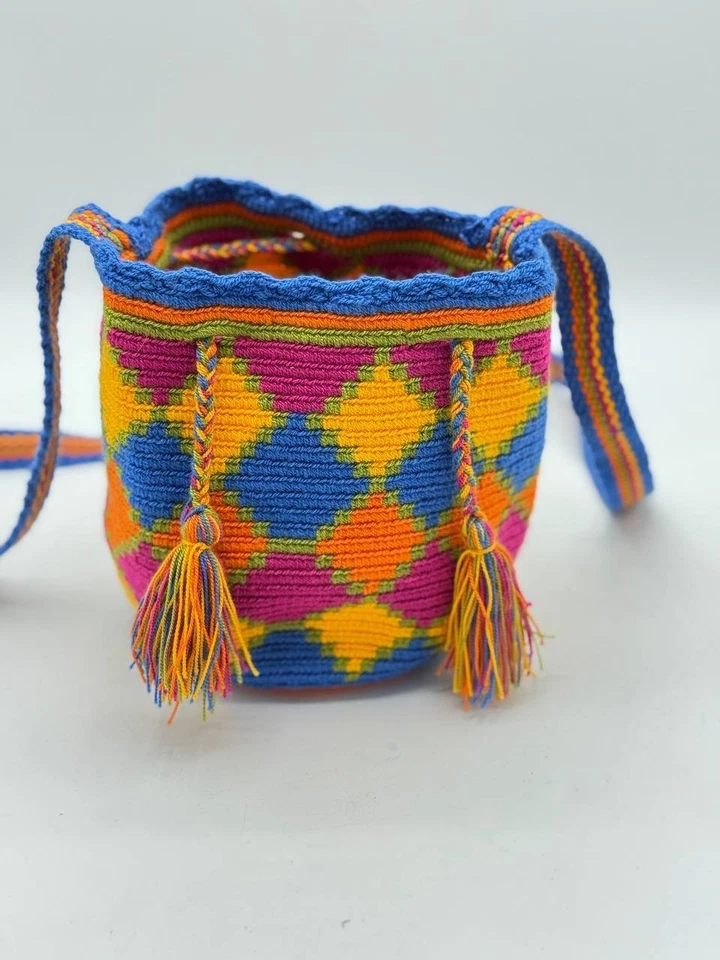 Bolso Bandolera de Hombro Hecho a Mano Colorido Crochet Wayuu Estilo Boho Foto 3 de 4