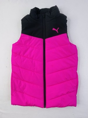 PUMA Girls Pink/Black Sleeveless Puffer Vest Zip Front with Pockets M (10/12)