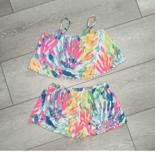 Lilly Pulitzer Girls Multicolor Cotton Shorts Set M (6 7) Pom Pom Trim