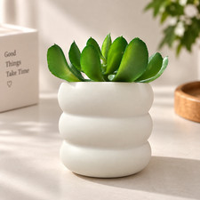 Mini Artificial Succulent Plant White Pot Faux Greenery Home Office Desk Decor