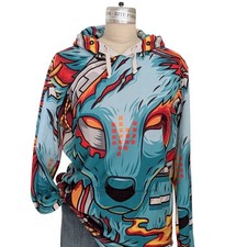 Into The AM Cyber Wolf Cyborg Graphic Hoodie Men's Size XL Multi Color 