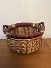 QUALITY Thick 13" Wicker Round Basket Tray Wooden Wood Handles Red Home Decor — photo 1