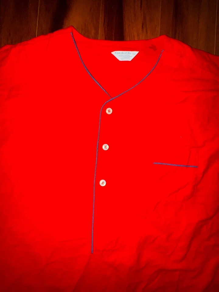 Vintage Men’s Chas Reed & Co Red Nightshirt L USA Made 3/4 Sleeve Piping Trim - Image 3 of 4