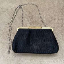 Regal Black Pleated Snap Evening Purse Chain Strap
