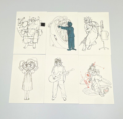 Vivinos Mofun Alien Stage Anime Ink Drawings on Paper Lot 6  Unframed