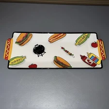 Grill Time 20" Glazed Pottery Platter with Hot Dog Handles by Clay Art