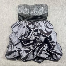 Speechless Dress Junior 13 Silver Sequin Strapless Bubble Hem Satin Prom Party