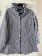 Ming Wang Women's Button Down Shirt Ruffled Collar Blk/wht L Gingham CEO Success