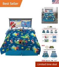 Reversible 7 Piece Super Mario Kids Bedding Set - Comforter  Sheets Included