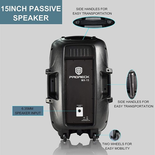 PRORECK MX15 15inch 2500W Bluetooth Powered PA System Mixer/Amp with Stands/Mic - Picture 6 of 7