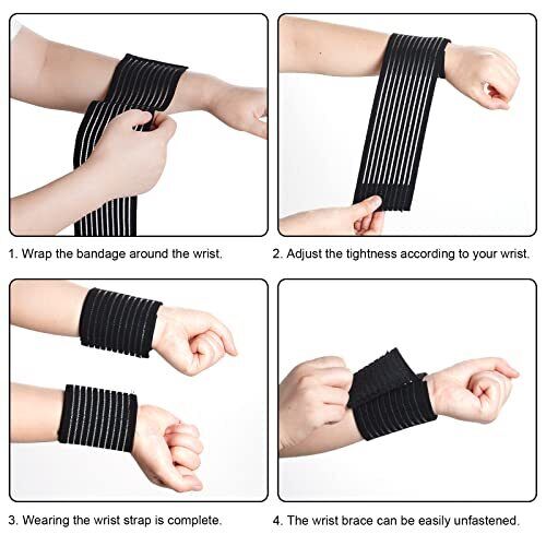 4 Pieces of Black Elastic Wrist Compression Bandage Adjustable Wrist Strap - Bild 4 von 7