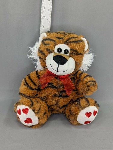 Inter American Plush Tiger 9" Stuffed Animal Heart Feet Red Bow - Foto 7 di 9