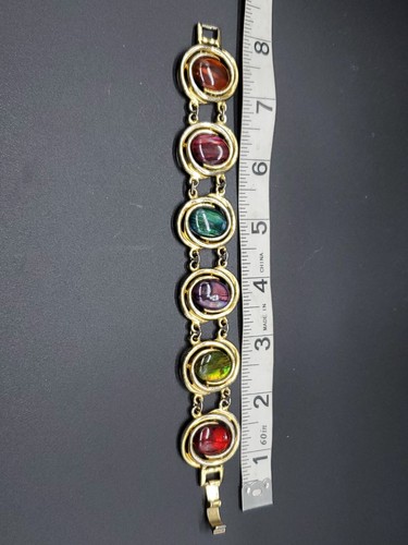 Gold Tone Simulated Gemstones Statement Bracelet - Picture 4 of 4