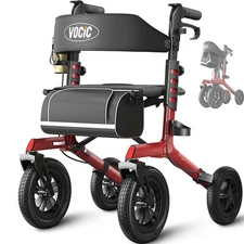 VOCIC Z57 Rollator Walker w/Seat, 12" Puncture-Proof Tires, 300lb