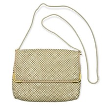 Retro 1970s Ivory Metal Mesh Crossbody Purse Shoulder Evening Bag Hong Kong