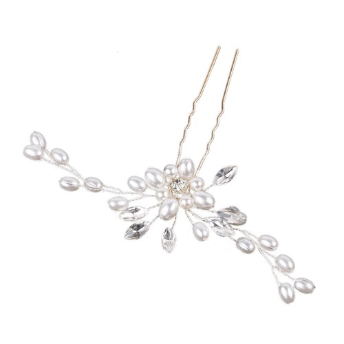 Bridal Flower Wedding Hair Pins Bridesmaid Crystal Diamante Pearls Clips Grip - Picture 10 of 11