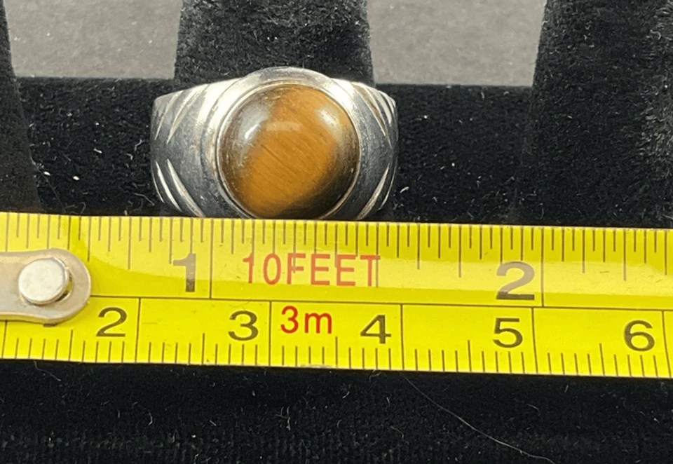 Anillo de ojo de tigre vintage para hombre - pieza llamativa de plata (talla 8,75, 10,3 g) Foto 3 de 4