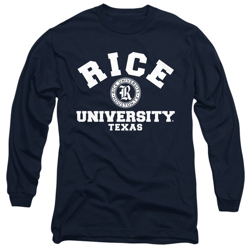 Rice University Adult Long Sleeve T-Shirt Owls Circle Logo, Navy, S-3XL